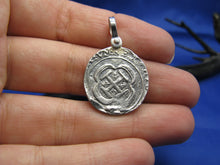 Load image into Gallery viewer, Sterling Silver Pirate Cobb Reproduction Pendant with Custom Shackle Bail | Cast From an Actual Shipwreck Coin Mold | Nautical Jewelry