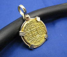 Load image into Gallery viewer, 24k Gold 2 Escudo Sized Reproduction in 14k Gold Bezel