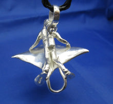 Load image into Gallery viewer, Crazy Unique Large Custom Sterling Silver Men's Nautical Diver Riding Manta Ray Pendant