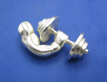 Load image into Gallery viewer, Large Heavy Sterling Silver Unique Muscle Weight Lifter Arm with Barbell Pendant