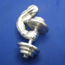 Load image into Gallery viewer, Large Heavy Sterling Silver Unique Muscle Weight Lifter Arm with Barbell Pendant