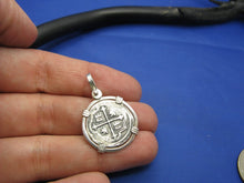 Load image into Gallery viewer, Nautical Sterling Silver Reproduction Pendant of a "1 Reale" Spanish Shipwreck Treasure Coin in Custom Sterling Silver Bezel 1.24" x 0.9"
