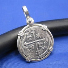 Load image into Gallery viewer, Nautical Sterling Silver Reproduction Pendant of a "1 Reale" Spanish Shipwreck Treasure Coin in Custom Sterling Silver Bezel 1.24" x 0.9"