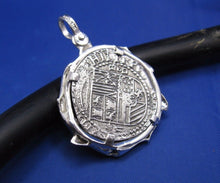 Load image into Gallery viewer, Sterling Silver Custom Shark Wrapped Bezel with Reproduction "2 Reale" Shipwreck Coin
