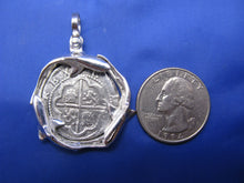 Load image into Gallery viewer, Sterling Silver Custom Shark Wrapped Bezel with Reproduction "2 Reale" Shipwreck Coin