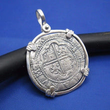 Load image into Gallery viewer, Sterling Silver Hand Bezeled Round "4 Reale" Reproduction Coin Pendant 1.5" x 1.1"