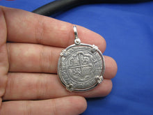Load image into Gallery viewer, Sterling Silver Hand Bezeled Round "4 Reale" Reproduction Coin Pendant 1.5" x 1.1"