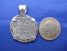 Load image into Gallery viewer, Sterling Silver Hand Bezeled "4 Reale" Pirate Reproduction Coin Pendant with Stationary Bail 1.5" x 1.1"