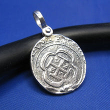 Load image into Gallery viewer, Sterling Silver Pirate Cobb Reproduction Pendant with Custom Shackle Bail | Cast From an Actual Shipwreck Coin Mold | Nautical Jewelry