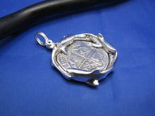 Load image into Gallery viewer, Sterling Silver Custom Shark Wrapped Bezel with Reproduction "2 Reale" Shipwreck Coin