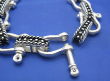 Load image into Gallery viewer, Large Sterling Silver Wide 20mm Nautical Shackle and Beaded Rope Link Bracelet
