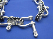 Load image into Gallery viewer, Large Sterling Silver Wide 20mm Nautical Shackle and Beaded Rope Link Bracelet