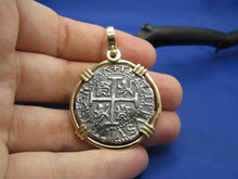 Load image into Gallery viewer, New 'Piece of 8' Replica Pirate Cob in Solid 14k Gold Pendant Bezel (Large: 1.75" x 1.25") Shipwreck Coin Collection by Crisol Jewelry
