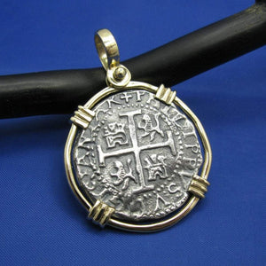 New 'Piece of 8' Replica Pirate Cob in Solid 14k Gold Pendant Bezel (Large: 1.75" x 1.25") Shipwreck Coin Collection by Crisol Jewelry