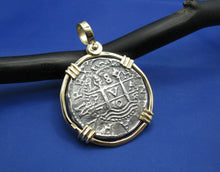 Load image into Gallery viewer, New 'Piece of 8' Replica Pirate Cob in Solid 14k Gold Pendant Bezel (Large: 1.75" x 1.25") Shipwreck Coin Collection by Crisol Jewelry