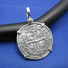 Load image into Gallery viewer, Sterling Silver Pirate Doubloon "2 Reale" Shipwreck Coin Pendant Replica with Shackle Bail 1.5" x 1"