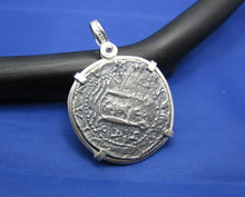 Load image into Gallery viewer, Sterling Silver Pirate Doubloon "2 Reale" Shipwreck Coin Pendant Replica with Shackle Bail 1.5" x 1"