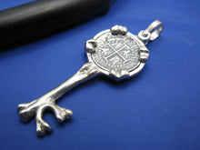 Load image into Gallery viewer, New Custom Handcrafted Sterling Silver Skeleton Bone Key Pendant with Pirate Shipwreck Coin
