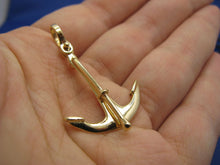 Load image into Gallery viewer, Nautical 14k Solid Yellow Gold High Polish 3D Three Dimensional Movable Anchor Pendant with Shackle Bail