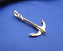 Load image into Gallery viewer, Nautical 14k Solid Yellow Gold High Polish 3D Three Dimensional Movable Anchor Pendant with Shackle Bail