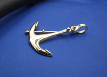 Load image into Gallery viewer, Nautical 14k Solid Yellow Gold High Polish 3D Three Dimensional Movable Anchor Pendant with Shackle Bail