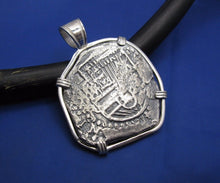 Load image into Gallery viewer, Extra Large Sterling Silver Replica Pirate Coin Piece of Eight Doubloon Pendant 2" x 1.5"