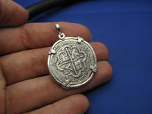 Load image into Gallery viewer, Shipwreck "4 Reale" Treasure Coin Reproduction Pendant in Sterling Silver 1.6" x 1.1"