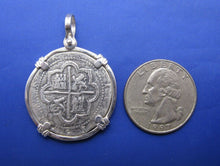 Load image into Gallery viewer, Shipwreck "4 Reale" Treasure Coin Reproduction Pendant in Sterling Silver 1.6" x 1.1"