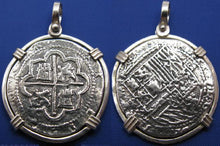 Load image into Gallery viewer, Shipwreck "4 Reale" Treasure Coin Reproduction Pendant in Sterling Silver 1.6" x 1.1"