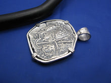 Load image into Gallery viewer, Extra Large Sterling Silver Replica Pirate Coin Piece of Eight Doubloon Pendant 2" x 1.5"