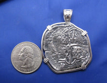 Load image into Gallery viewer, Extra Large Sterling Silver Replica Pirate Coin Piece of Eight Doubloon Pendant 2" x 1.5"