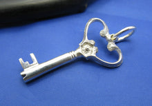 Load image into Gallery viewer, Key Largo Sterling Silver Heart Lighthouse Skeleton Key Pendant
