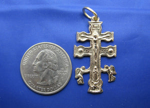14k Gold Religious Caravaca Cross Pendant 1.5" x 0.75"