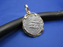 Load image into Gallery viewer, 14k Gold Shark Jaw Bezel with Atocha Shipwreck Coin Replica