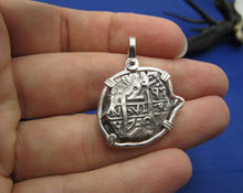 Load image into Gallery viewer, Sterling Silver "2 Reale" Odd Shaped Replica Doubloon Pendant