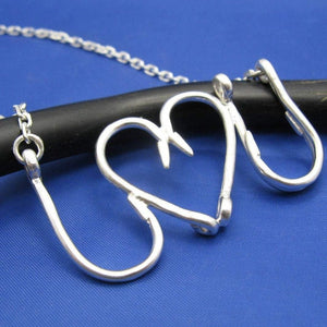 Sterling Silver Fish Hook I Love You Heart Nameplate Style Necklace