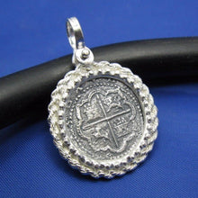 Load image into Gallery viewer, Sterling Silver Beaded Rope Bezel with Reproduction "1 Reale" Pirate Treasure Coin