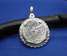 Load image into Gallery viewer, Sterling Silver Beaded Rope Bezel with Reproduction "1 Reale" Pirate Treasure Coin