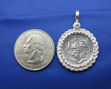 Load image into Gallery viewer, Sterling Silver Beaded Rope Bezel with Reproduction "1 Reale" Pirate Treasure Coin