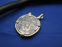Load image into Gallery viewer, Shipwreck Coin Replica Pendant Inside Custom 14k Nautical Snook Bezel with Fishing Rod