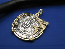 Load image into Gallery viewer, Shipwreck Coin Replica Pendant Inside Custom 14k Nautical Snook Bezel with Fishing Rod