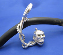 Load image into Gallery viewer, Sterling Silver Extra Large Nautical Rope Wrapped Fish Hook Pendant with Skull