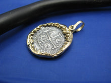 Load image into Gallery viewer, 14k Gold Shark Jaw Bezel with Atocha Shipwreck Coin Replica
