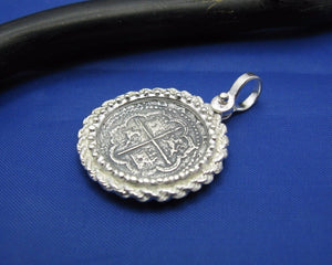Sterling Silver Beaded Rope Bezel with Reproduction "1 Reale" Pirate Treasure Coin
