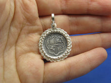 Load image into Gallery viewer, Sterling Silver Beaded Rope Bezel with Reproduction "1 Reale" Pirate Treasure Coin