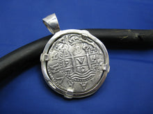 Load image into Gallery viewer, Nautical Sterling Silver Embellished Shipwreck "4 Reale" Pirate Treasure Coin Replica Pendant Necklace w/t Green Emerald Synthetic Gemstones
