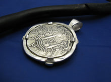 Load image into Gallery viewer, Nautical Sterling Silver Embellished Shipwreck "4 Reale" Pirate Treasure Coin Replica Pendant Necklace w/t Green Emerald Synthetic Gemstones