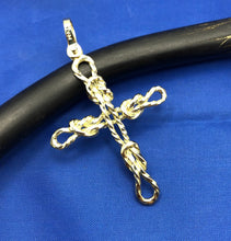Load image into Gallery viewer, Nautical 14k Solid Yellow Gold Nautical Sailor’s Rope Knot Cross 3d Pendant with Shackle Bail by Crisol Jewelry