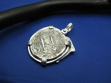 Load image into Gallery viewer, Sterling Silver Custom Nautical Dolphin Bezel with Reproduction "2 Reale" Pirate Shipwreck Coin