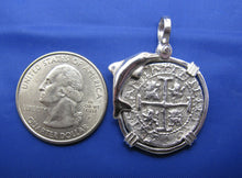 Load image into Gallery viewer, Sterling Silver Custom Nautical Dolphin Bezel with Reproduction "2 Reale" Pirate Shipwreck Coin